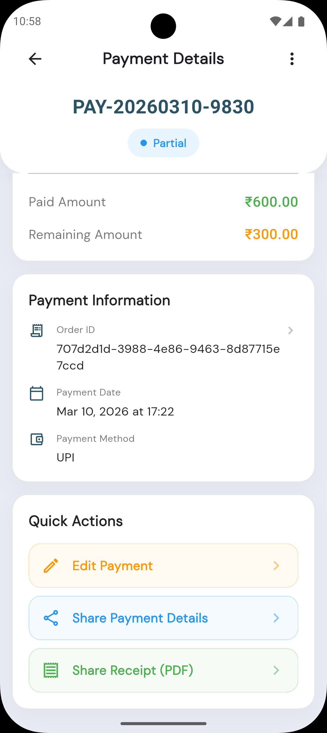 Share Invoice screen